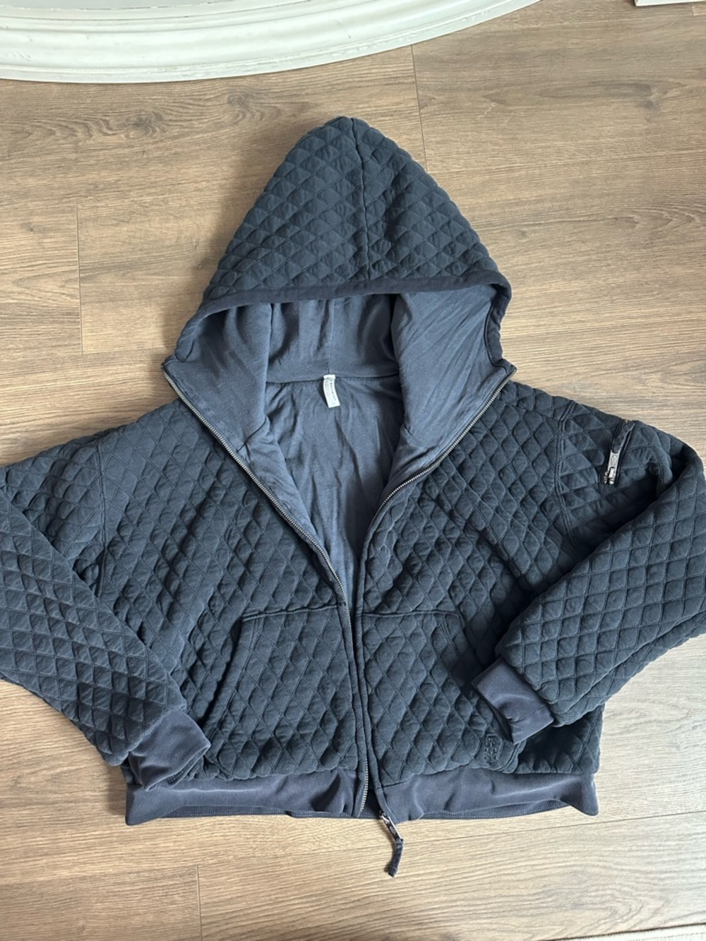 Free People Quilted Hooded Jacket in Charcoal